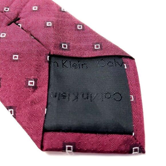 Calvin Klein Red Silk Tie Woven Skinny Geometric - Picture 4 of 7
